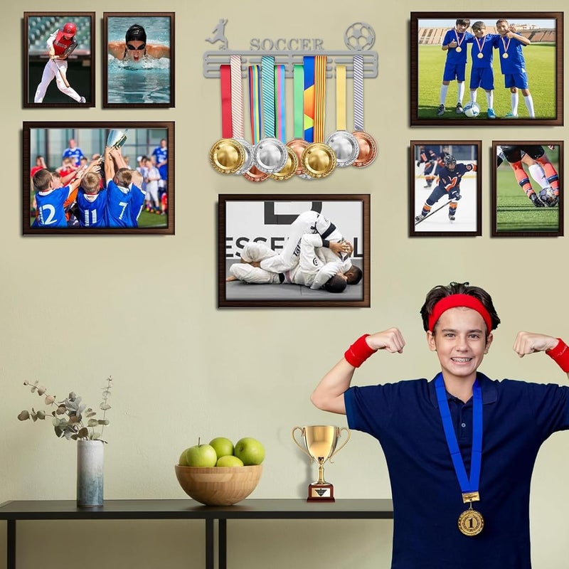 Resama Medal Hanger Holder Display Wall Rack Frame Shelf-Medal Hanger Awards Ribbon Soccer,Gymnastics,Holder Display Rack for 60 Medals - Image 3